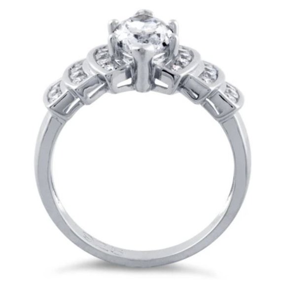 925 STERLING SILVER Marquise Cubic Zirconia Stair Step Tier Ring - Picture 14 of 16